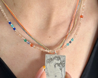 Klimt Painting Necklace, Meaningful Gift for Art Lover, Sterling Silver Artistic Pendant Necklace