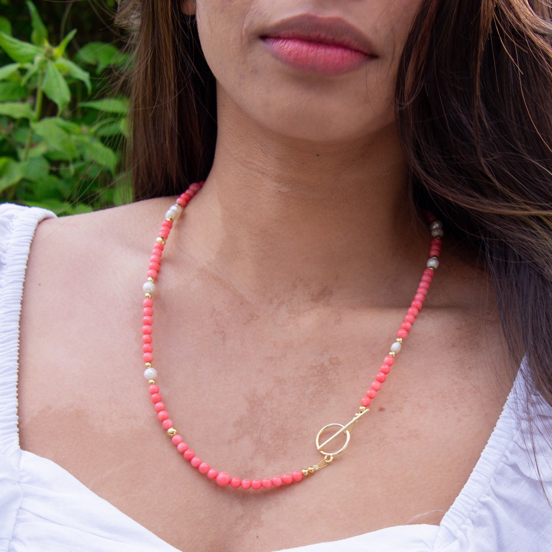 Collier Perle De Corail Naturel Méditerranéen - Rose Orangé - Fiche Prestige