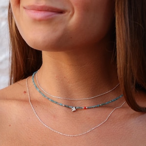 Minimalist Apatite Necklace: Sterling Silver Bird Pendant, Gemstone Beaded Necklace Gift