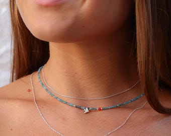 Minimalist Bird Necklace Blue Apatite Gemstone Necklace Silver Bird Pendant Necklace Cute Summer Necklace Beach Holiday Jewelry Gift For Her