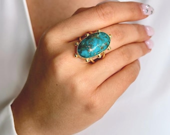 Chunky Silver Ring, Natural Turquoise Gemstone, Statement Ring Mother's Day Gift