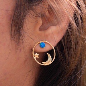 Silver Moon and Star Earrings with 18K Gold Plating | Lightweight Starry Design | Elegant 925 Sterling Silver Jewelry for Women