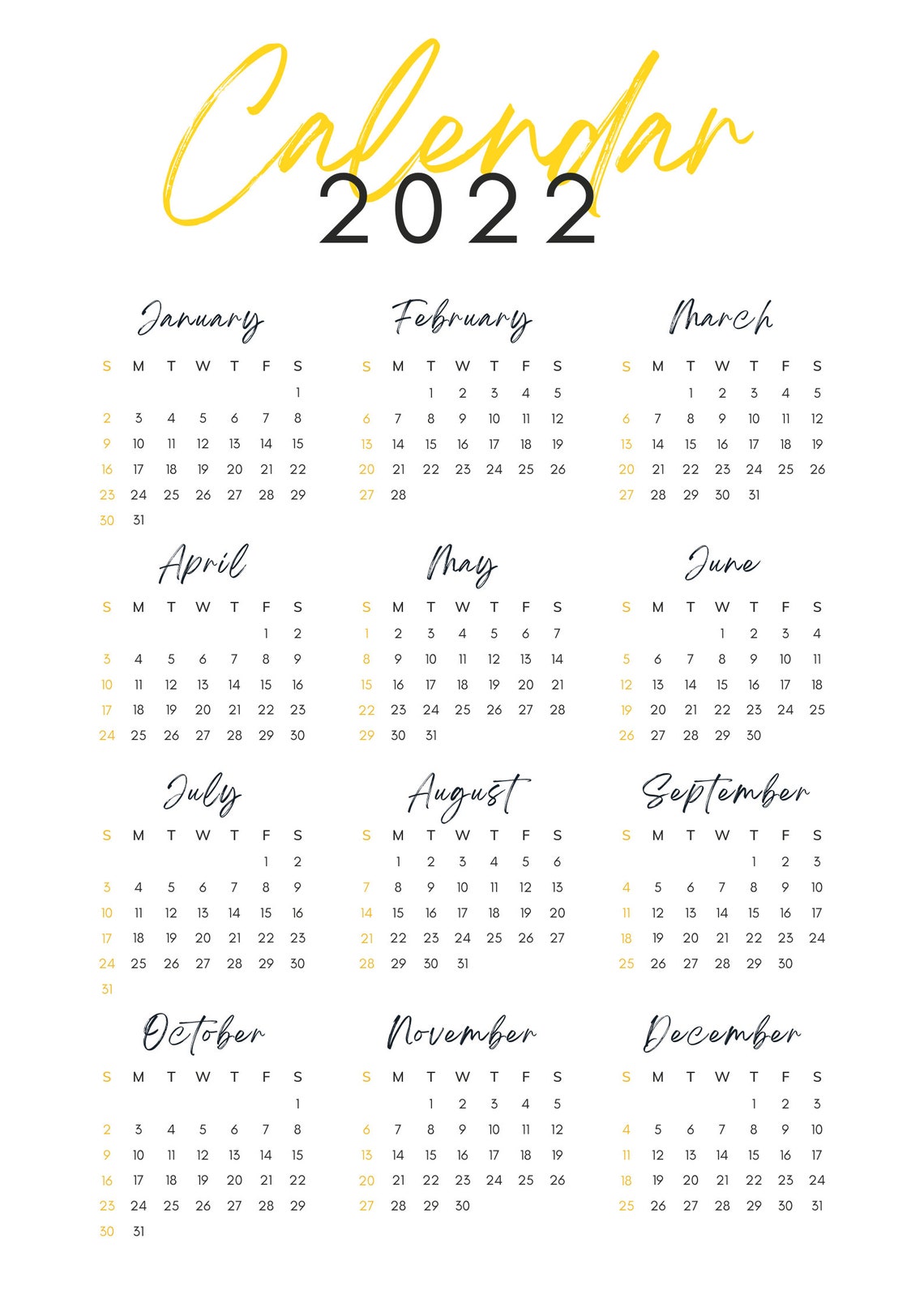 2022 Annual Calendar Digital Download New Year Printable - Etsy