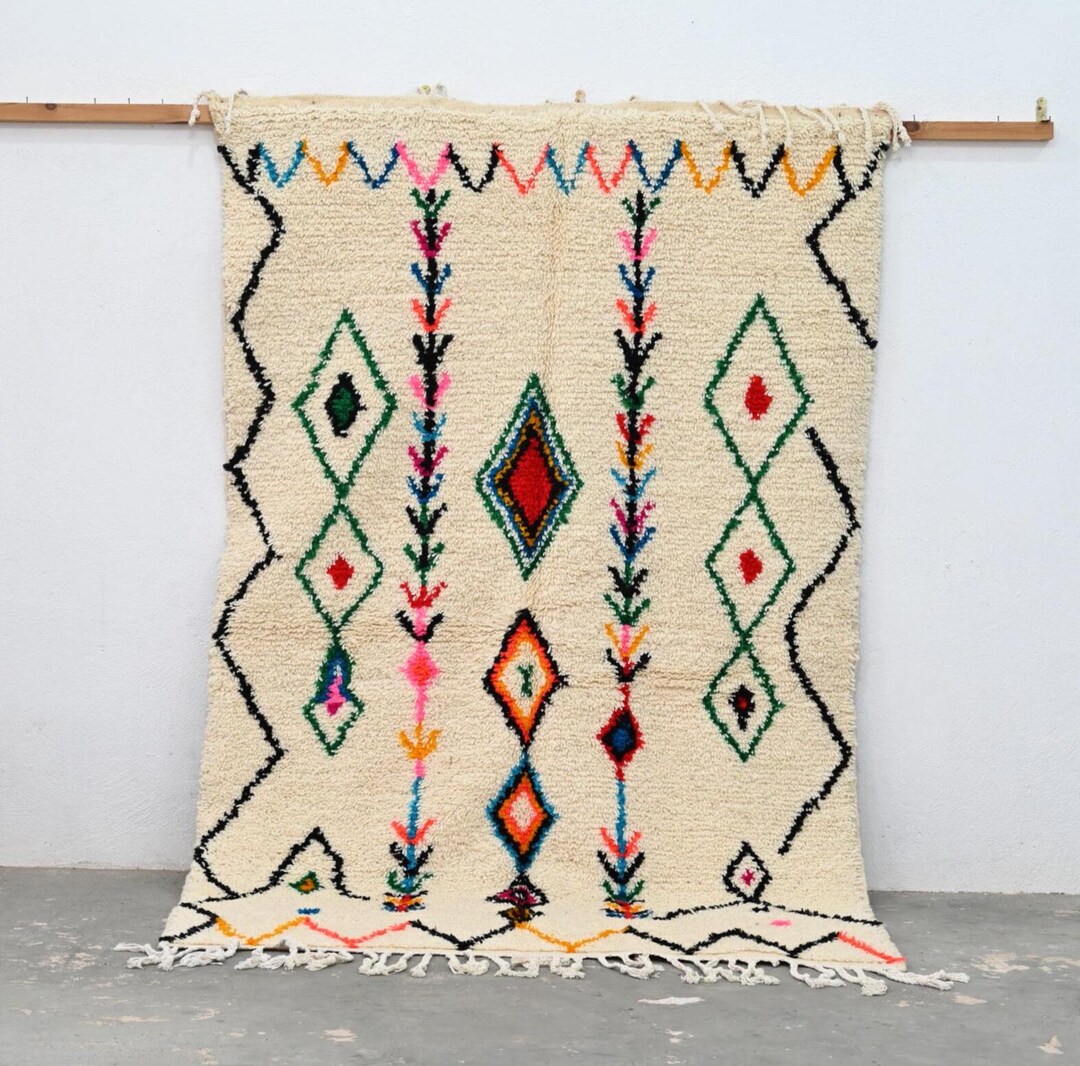 Vintage Moroccan Berber Diamond Rug, Handmade Beni Ourain Carpet ...