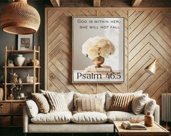 Psalm 46 5 God is With Her Scripture Wall Art Print Christian Woman ...