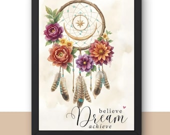 Dreamcatcher Print Boho Wall Art Sign With Quote - Etsy