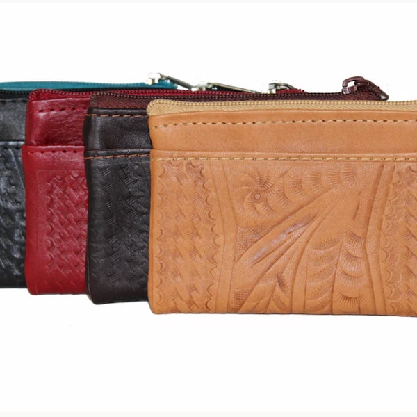 Genuine Leather Tooled Womens Card Holder Wallet • Woman's coin purse • Leather change purse • hand tooled style coin purse • gifts for her