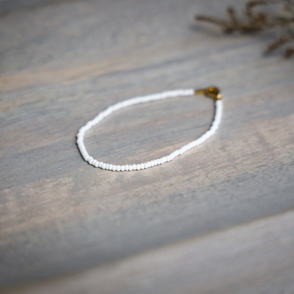 Cloud 9 White Seed Bead Bracelet/Anklet ⋄ Handmade Boho Jewelry ⋄ Seed Bead Fall Style ⋄ Holistic Energy ⋄ Dainty Delicate ⋄ Beach Bling