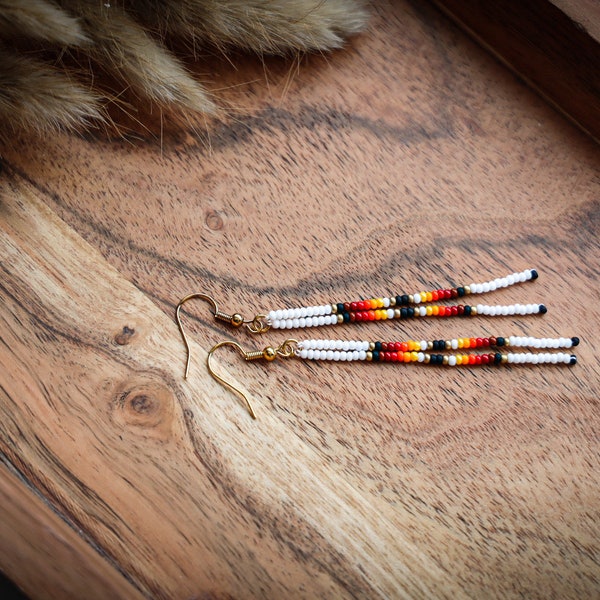 Sunset Fringe Beaded Earrings in White ⋄ Handmade Boho Dangle Jewelry ⋄ Native American Seed Bead Earrings ⋄ Western Beaded Fringe Earrings