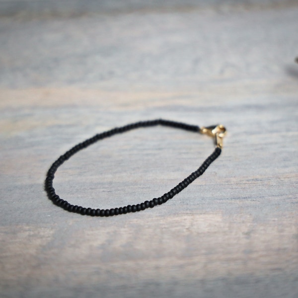 Volcanic Ash Matte Black Seed Bead Bracelet/Anklet ⋄ Handmade Boho Jewelry ⋄ Seed Bead Fall Style ⋄ Holistic Energy ⋄ Dainty Delicate