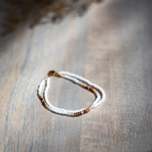 Vanilla Caramel Double Strand Seed Bead Bracelet/Anklet ⋄ Handmade Boho Jewelry ⋄ Fall Style ⋄ Holistic Energy ⋄ Dainty Delicate ⋄ Beach
