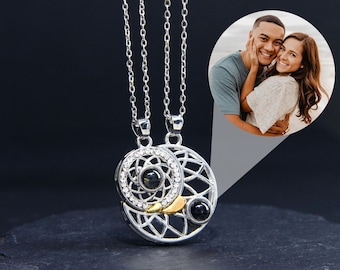 Sun & Moon Photo Projection Necklace | Memorial Photo Necklace | Photo Pendant | Personalised Photo Jewelry | Projection Necklace