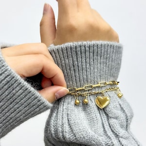 Edelstahl Chunky Herz Bettelarmband | Layered Herz Kettenarmband | Hypoallergen | Gold | Silber | Schichting Schmuck | Jahrgang |