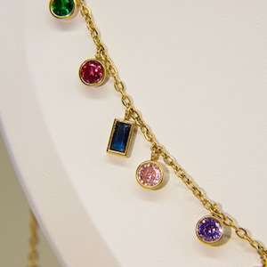 Baguette Rainbow Gemstone Necklace 18K Gold Geometric Charm Layering Rainbow Charm Crystal Rainbow Necklace Summer Necklace image 4