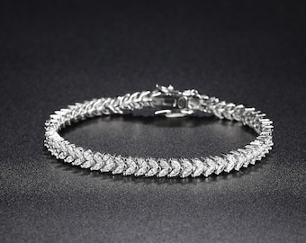 Marquise CZ Tennis Bracelet, 925 Sterling Silver, 18K White Gold Plated, Top Grade Cubic Zirconia, Gift for Her, Anniversary, Christmas
