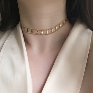 Vintage Boho Choker Necklace | Dainty Diamond Shape Choker | Choker Layering | Gold Bead Boho Necklace | Gold Layered Necklace | Minimalist