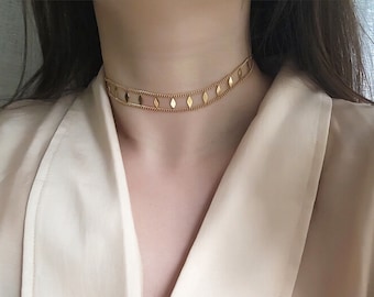 Vintage Rose Gold Choker | Dainty Diamond Shape Choker | Choker Layering | Gold Bead Boho Choker |Gold Layered Necklace |Minimalist Choker