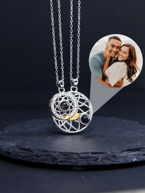 Sun & Moon Photo Projection Necklace | Stainless Steel Personalized Jewelry