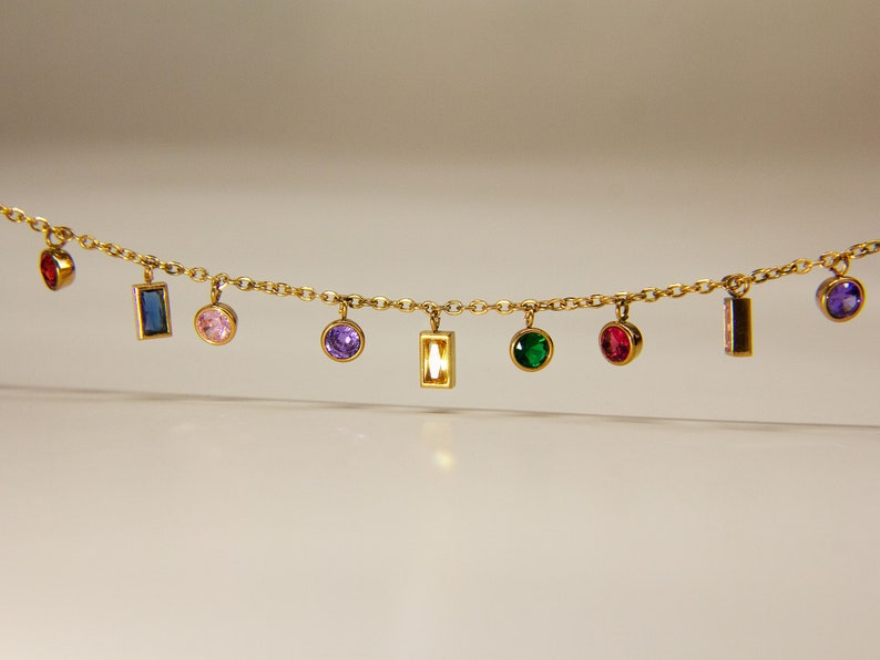 Baguette Rainbow Gemstone Necklace 18K Gold Geometric Charm Layering Rainbow Charm Crystal Rainbow Necklace Summer Necklace image 7