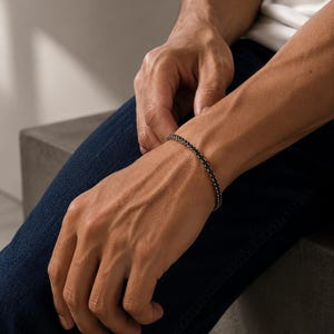 Black Moissanite Tennis Bracelet, 18K White Gold Plated Sterling Silver, Custom Engraved Initial Letter