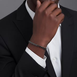 ブラックモアッサナイト テニスブレスレット、18Kホワイトゴールドメッキ スターリングシルバー