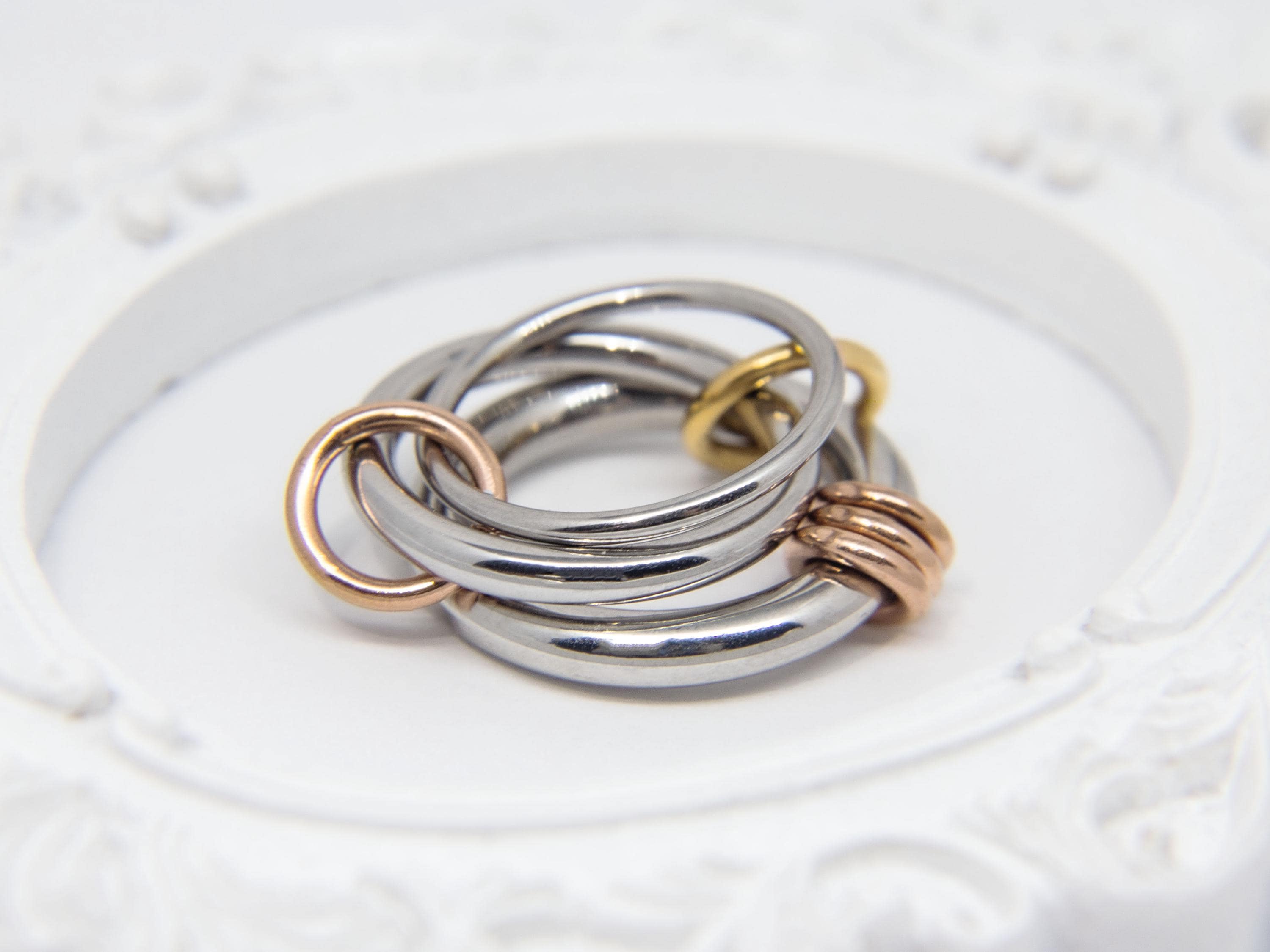 Stainless Steel Gold And Silver Multi Band Ring | Multi Layer Interlocking Ring | Connected Ring | Two Tone Ring | Maximalist Stacking Ring