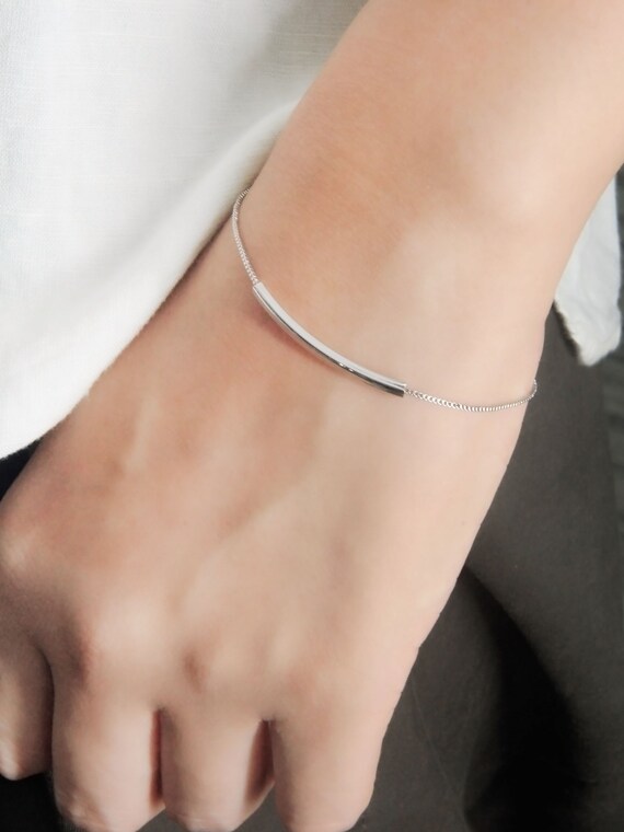 Plain Smooth Tube Bracelet | Curve Tube | Noodle Tube Silver