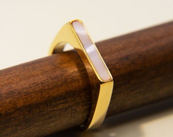Gold Line Ring | Mother Of Pearl Ring | Dainty Mother Of Pearl Bar Ring | Pearl Strip Ring | Ring For Her | Nacre Band Ring