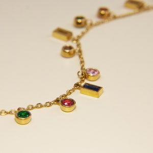 Baguette Rainbow Gemstone Necklace 18K Gold Geometric Charm Layering Rainbow Charm Crystal Rainbow Necklace Summer Necklace image 6