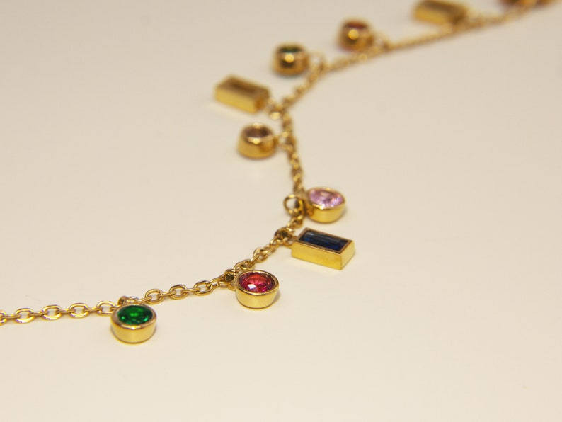 Baguette Rainbow Gemstone Necklace 18K Gold Geometric Charm Layering Rainbow Charm Crystal Rainbow Necklace Summer Necklace image 6