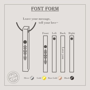 May include: A silver, gold, rose gold, or black bar necklace with a customisable front, left, back, and right side. The front side has a design of vertical lines. The back side has the text "Love you".