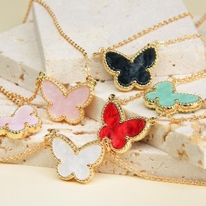 Parelmoer vlinder hanger ketting | Meerkleurig | Witte dweilhanger | Sierlijke ketting | Schelpketting | Cadeau voor haar |