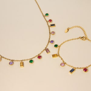 Baguette Rainbow Gemstone Necklace 18K Gold Geometric Charm Layering Rainbow Charm Crystal Rainbow Necklace Summer Necklace image 5