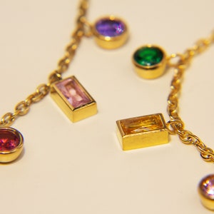 Baguette Rainbow Gemstone Necklace 18K Gold Geometric Charm Layering Rainbow Charm Crystal Rainbow Necklace Summer Necklace image 2