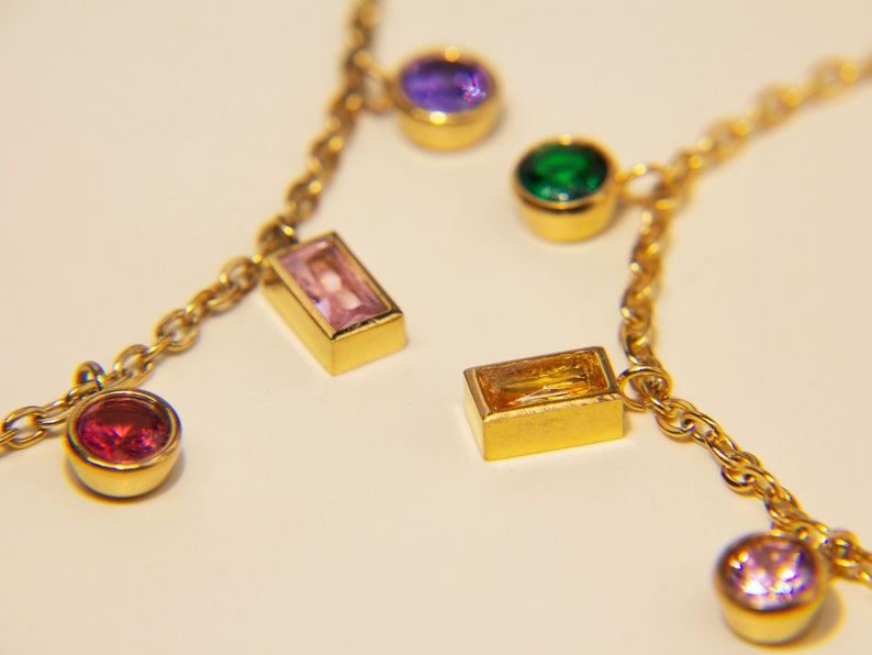 Baguette Rainbow Gemstone Necklace 18K Gold Geometric Charm Layering Rainbow Charm Crystal Rainbow Necklace Summer Necklace image 2