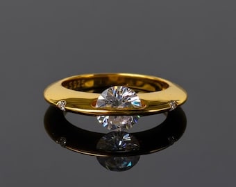 Spinner Moissanite Diamond Engagement Ring, 925 Sterling Silver, Yellor Gold or White Gold Finish, Gift for Her, Anniversary