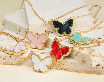 Mother of Pearl Butterfly Pendant Necklace | Multi-Color | White MOP Pendant | Dainty Necklace | Shell Necklace | Gift For Her |
