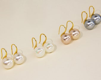 Pearl Gold Earrings | Large Pearl Earrings | Jewelry Gift | Colored Pearl Jewelry | Genuine Pearl Stud Earring | Hypoallergenic Jewelry