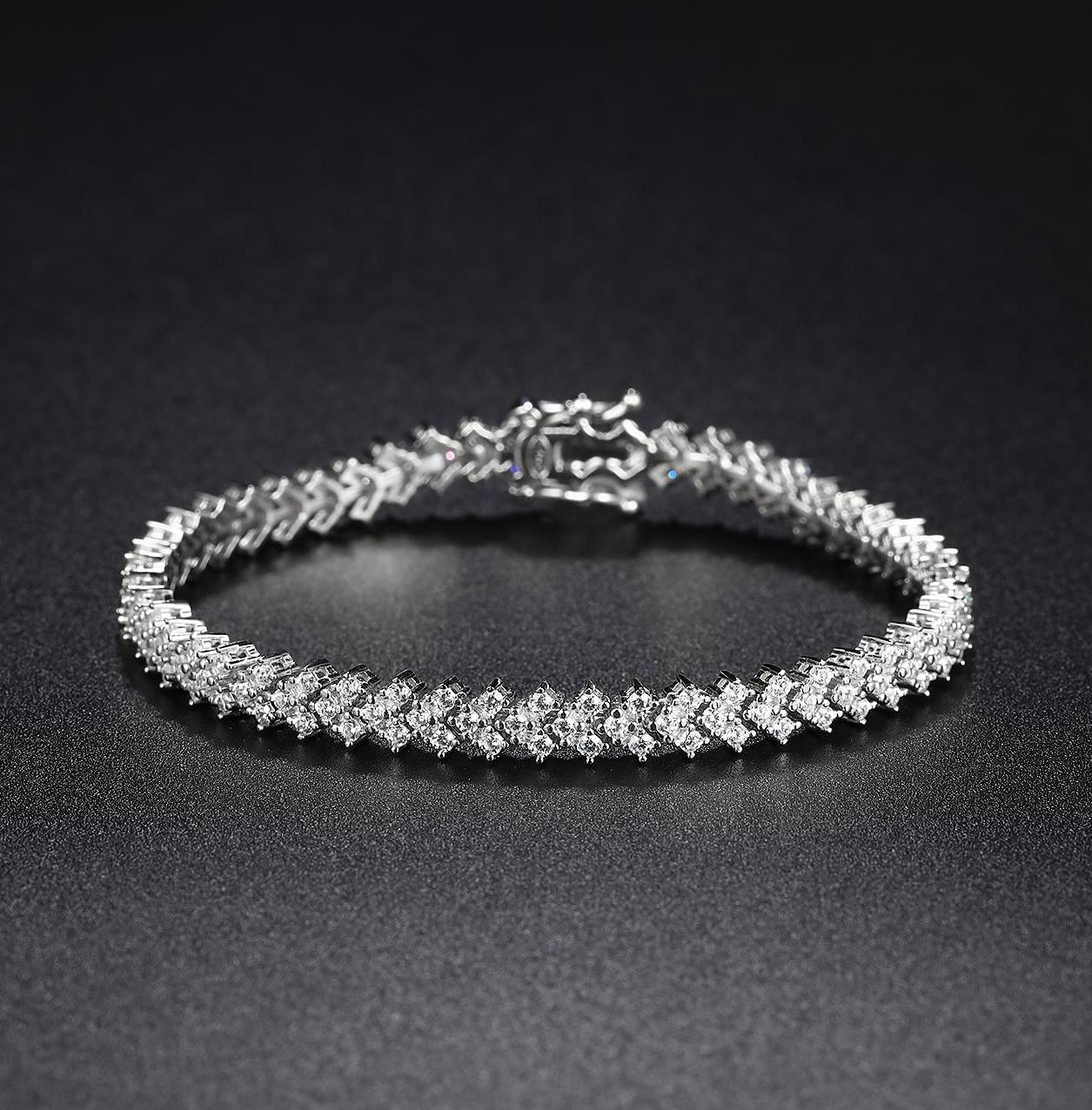 1.4mm Moissanite Tennis Bracelet, 925 Sterling Silver, 18K White Gold Finish, Round-Cut Stones, Christmas Gift for Her, Wedding, Anniversary