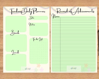 Teacher Planner, Record of Achievements, Daily Planner, Minimalist Daily Planner, Teacher Diary