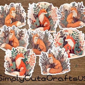 Set of 8 Cute Red Fox Stickers | Fox die cut stickers | fox journal stickers | animal laptop stickers