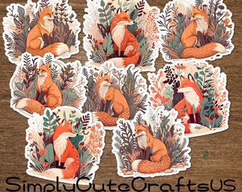 Set of 8 Cute Red Fox Stickers | Fox die cut stickers | fox journal stickers | animal laptop stickers