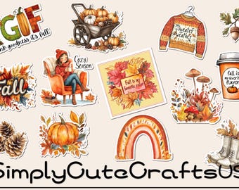 Autumn Sticker Pack: Cozy Fall Designs, Planner journal scrapbooking stickers set of 13 autumn stickers