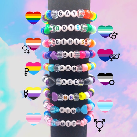 LGBTQ+ Progress Pride Flag Flower Kandi Bracelet