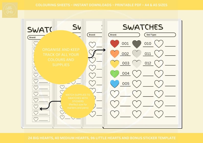 Printable Heart Colouring Swatch Sheets Swatch Sheets A4 A5 PDF ...