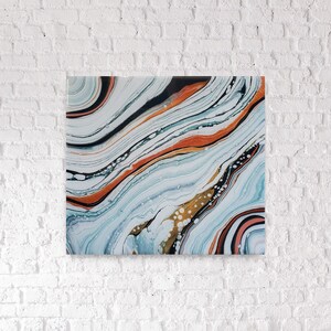 Original Abstract Ribbon Pour Copper, Green, Gold & Grey Wall Art Handmade Acrylic Art Resin Painting Canvas One-of-a-Kind Artwork