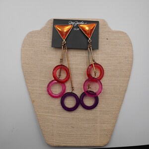 JAY JACOBS Multicolored 3 Strand Faceted Acrylic Drop Dangled Astral Clip Earrings Approx 5 1/4" HTF