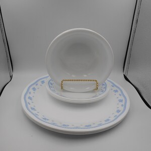 CORELLE MORNING BLUE 8 - Piece Dinnerware - Dinner Plates (3) Bread Plates (3) Cereal Bowl (2)  Vintage Floral Design