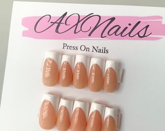 White French Tip Press On Nails | Square nails | french tip nails | press ons | medium length nails | nails | full set