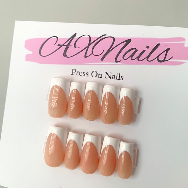 White French Tip Press On Nails | Square nails | french tip nails | press ons | medium length nails | nails | full set